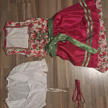 Pink-green dirndl with floral pattern & elasticated waistband