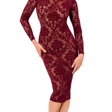 Abito midi in pizzo bordeaux