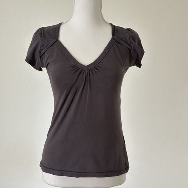 Dark gray cotton V-neck blouse