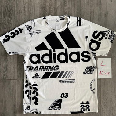 T-shirt adidas blanc à motifs noirs taille L