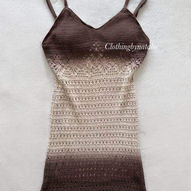 Abito in maglia marrone ombré boho taglia S