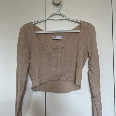 Crop-top manche transparent beige