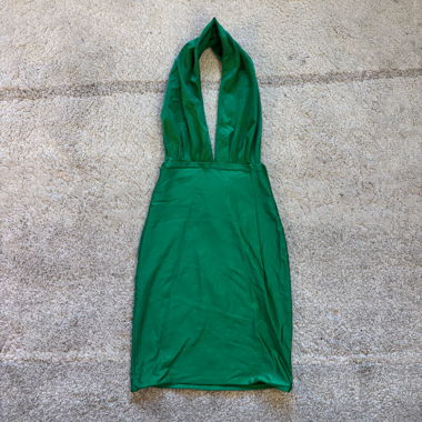 GREEN HALTER NECK BODYCON DRESS