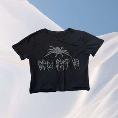 Schwarzes Crop-T-Shirt mit Strass