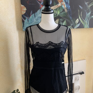 Guess Black Voile and Lace Top