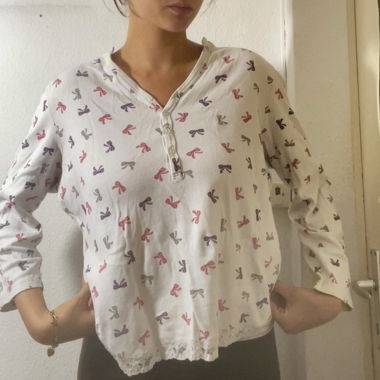 Bow Print Button Top 