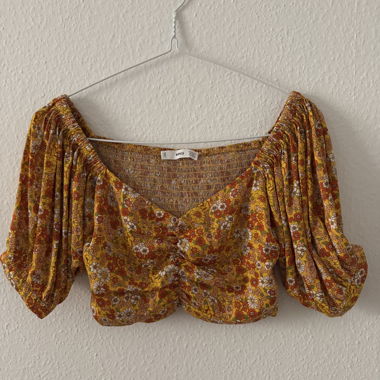 Top court Mango à fleurs XS rétro