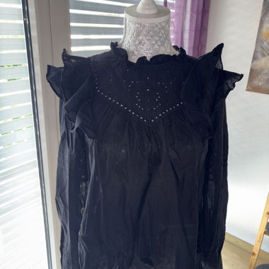 Black formal cute embroidered blouse