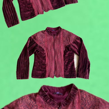 Burgundy Velvet Jacket with Pattern