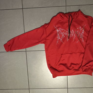 Rhinestoned Hoodie Red
