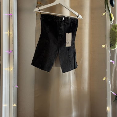 Corset Top in Black Denim – Strapless – M