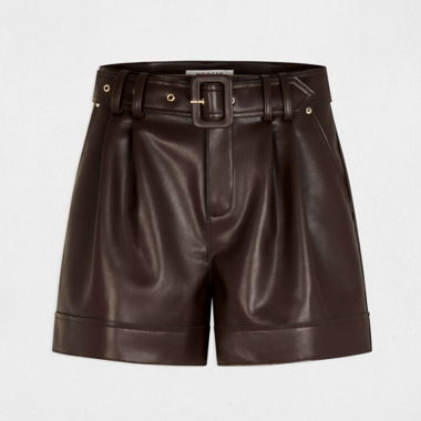 Shorts vita alta in ecopelle marrone