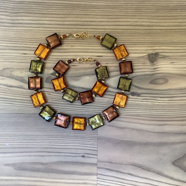 Parure de collier et bracelet en verre mosaïque
