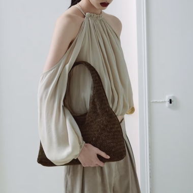 Brown Woven Hobo Leather Bag