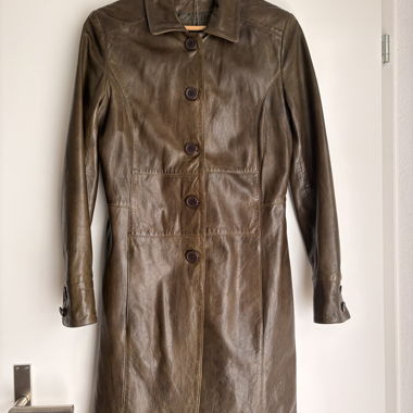 Cappotto lungo in pelle marrone/khaki