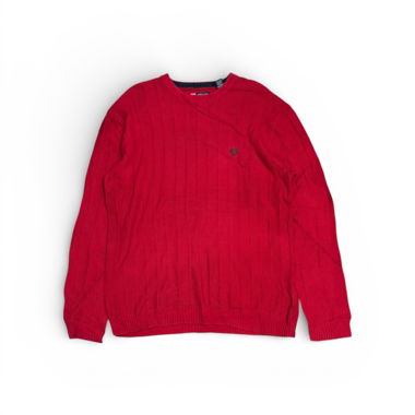 Red V‑Neck Knit Sweater