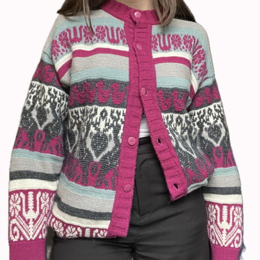 Multicolour knitted patterned cardigan