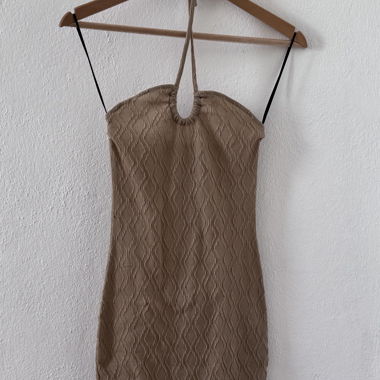Beige knit halter dress