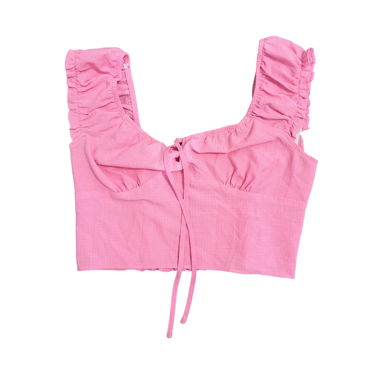 Top rosa con volant e laccio da annodare