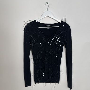 Black sequined long-sleeve top