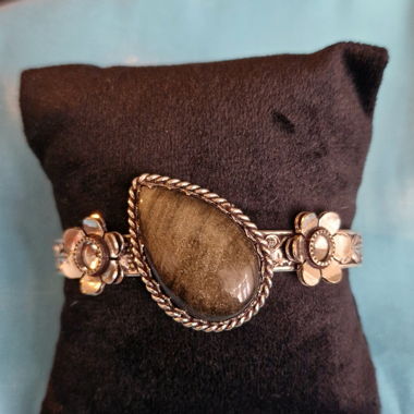 Bracelet fleur avec obsidienne argentée naturelle