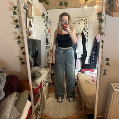 Blaue Wide-Leg-Jeans mit elastischem Bund
