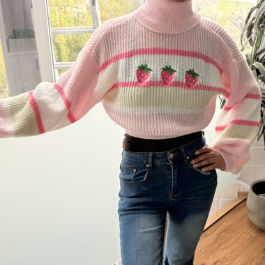 Cute pink strawberry Turtleneck Sweater