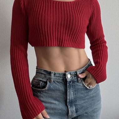 Red Knit Crop Sweater