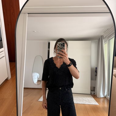 Black Top with Floral Collar