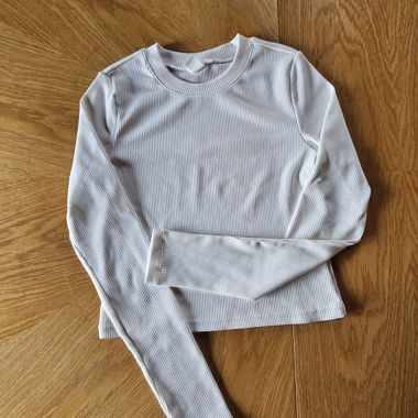 Top costine bianco maniche lunghe M