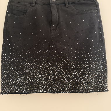 Gonna in denim nera con strass