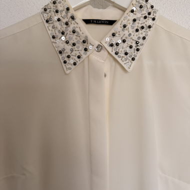 Beige Blouse with Embellished Collar