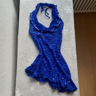 Y2K Royal Blue Sequin Halter Mini Dress 
