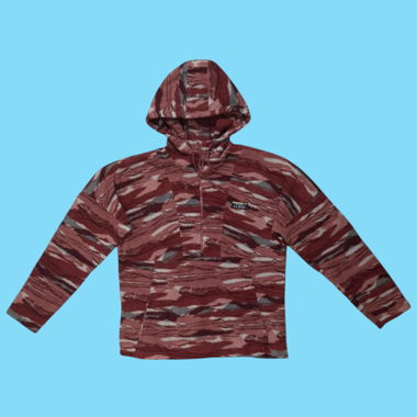 Camo L.L.Bean Fleece Half Zip Hoodie, Rot/Grau, M