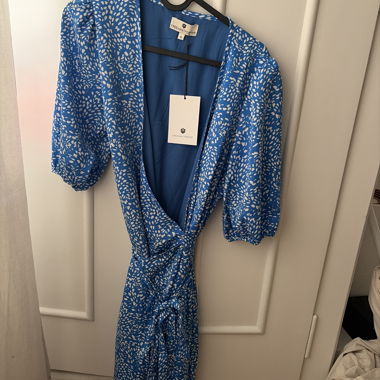 Blue patterned wrap dress