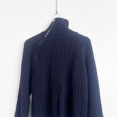 Navy blue ribbed high-neck sweater