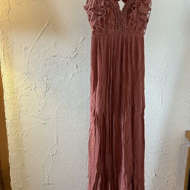 Long rust-red summer dress with lace
