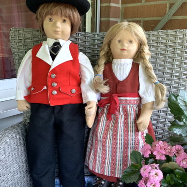 Artist dolls pair traditional costume Vaud 1980s handmade