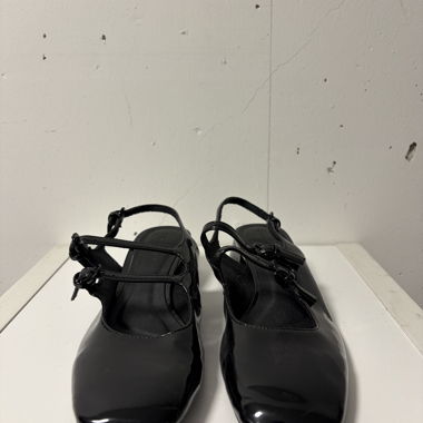 Black patent slingback heels