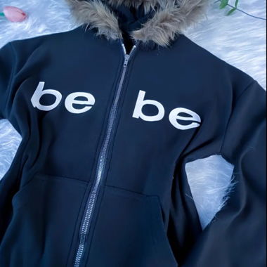 Black bebe zip hoodie with faux fur hood