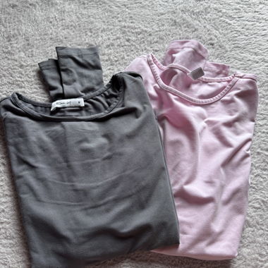 2-piece set long sleeve grey and pink