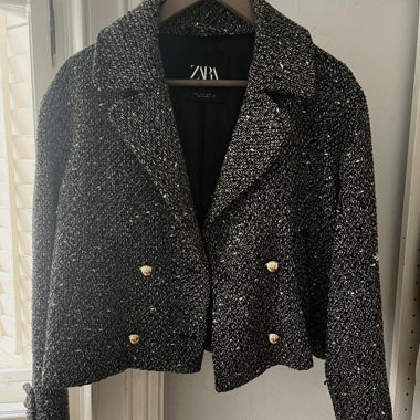 ZARA black tweed cropped jacket