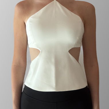 Top Zara bianco con spalline alla collo e tagli