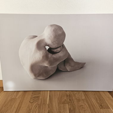 Tableau, statue prière en argile sur toile