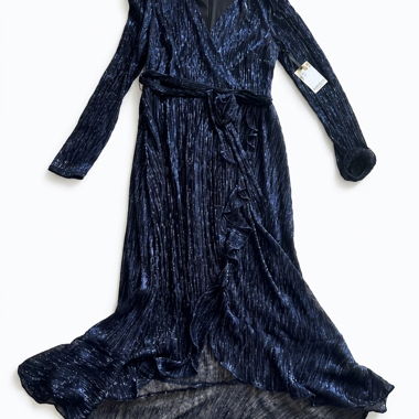 Elegant Pleated Maxi Dress Dark Blue