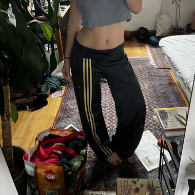 Grey Adidas Pants with Stripes in Front