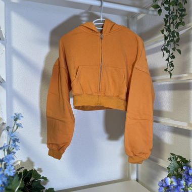 Orange Cropped Hoodie-Jacke – S