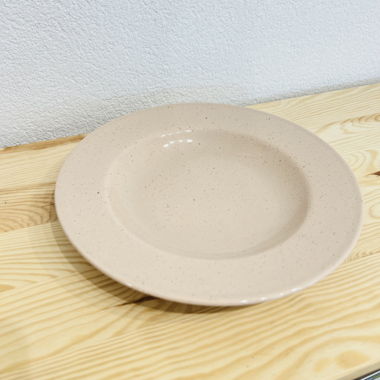 4 pink speckled soup plates