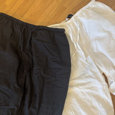 2er Pack Leinen Hosen Schwarz Weiss