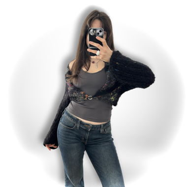 Gilet/bolero noir multicolore made in France 